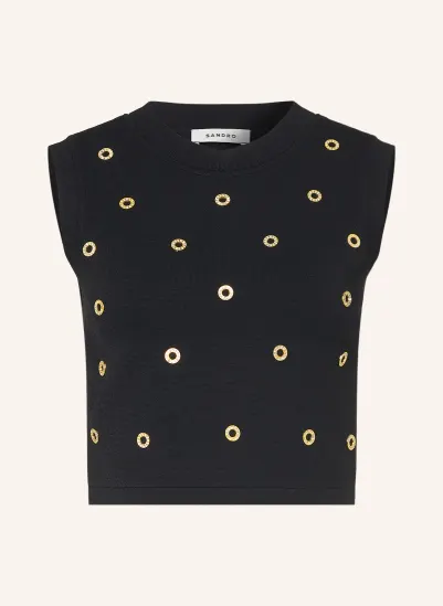 SANDRO Cropped-Top mit NIeten und Schmucksteinen
