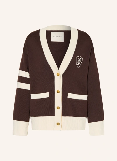 GANT Strickjacke DUNKELBRAUN / CREME