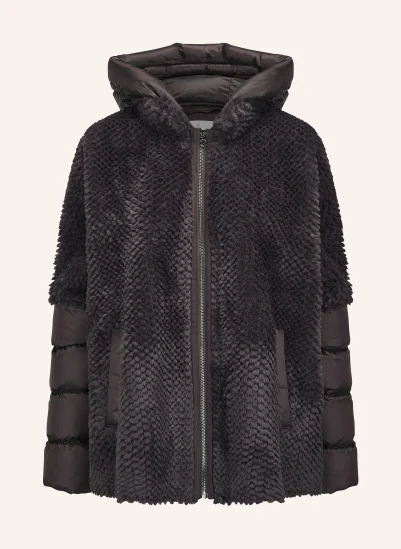 MILESTONE Kunstfell-Jacke MSWEGA mit abnehmbarer Kapuze DUNKELBRAUN