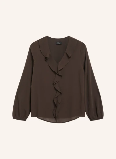 s.Oliver BLACK LABEL Blusenshirt mit Volants DUNKELBRAUN