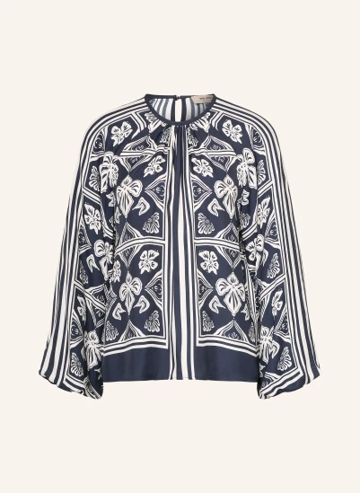 MOS MOSH Blusenshirt MMMILKEY aus Satin DUNKELBLAU / WEISS