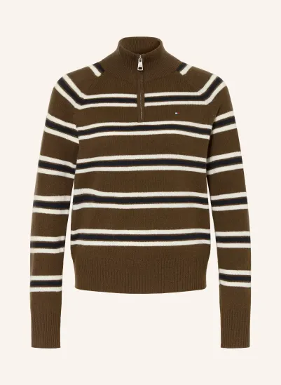 TOMMY HILFIGER Troyer DUNKELBRAUN / WEISS / SCHWARZ