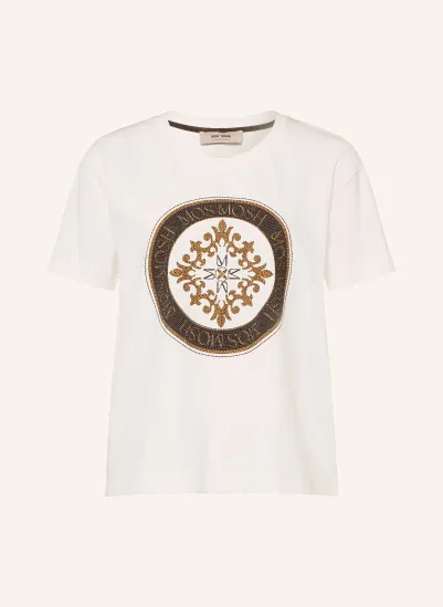MOS MOSH T-Shirt MMJUDD mit Schmucksteinen WEISS / CAMEL / DUNKELBRAUN
