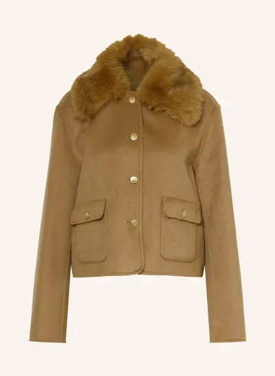 TOMMY HILFIGER Kastenjacke mit abnehmbarem Kunstfell-Kragen CAMEL