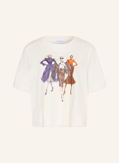 Rich & Royal T-Shirt mit Schmuckperlen ECRU / BRAUN / DUNKELLILA