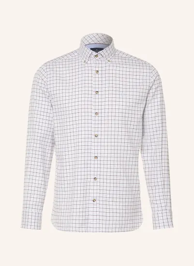 HACKETT LONDON Flanellhemd Tailored Fit WEISS / DUNKELBRAUN / HELLBLAU
