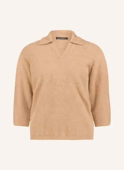 Betty Barclay Strick-Poloshirt mit 3/4-Arm CAMEL