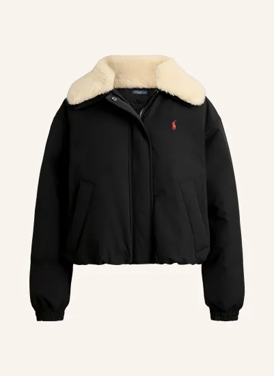 POLO RALPH LAUREN Daunenblouson mit abnehmbarem Kunstfell SCHWARZ / CREME