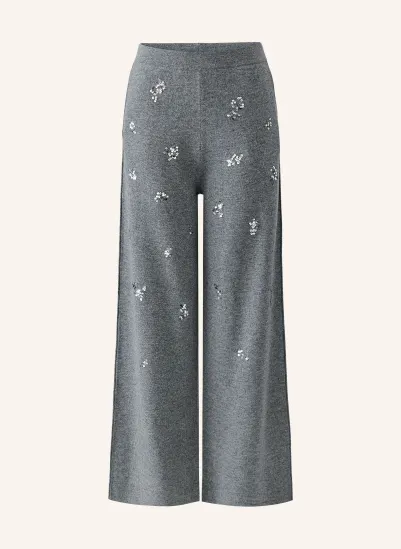 Oui Strickhose mit Pailletten GRAU / SILBER