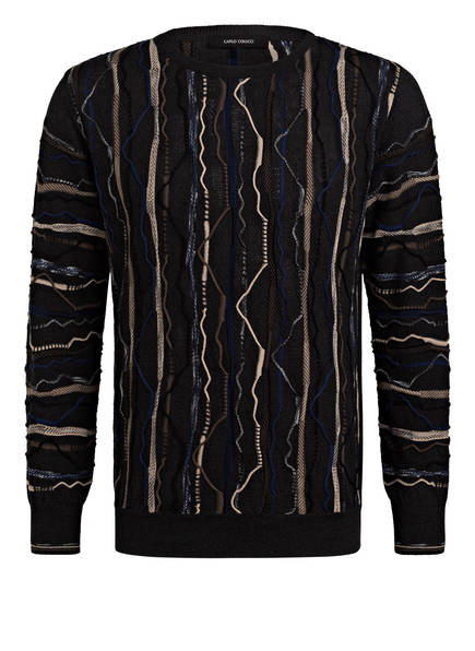 Carlo Colucci Pullover mit Jacquardstrickmuster, Navy Blau S Carlo Colucci Pullover mit Jacquardstrickmuster, Navy Blau S