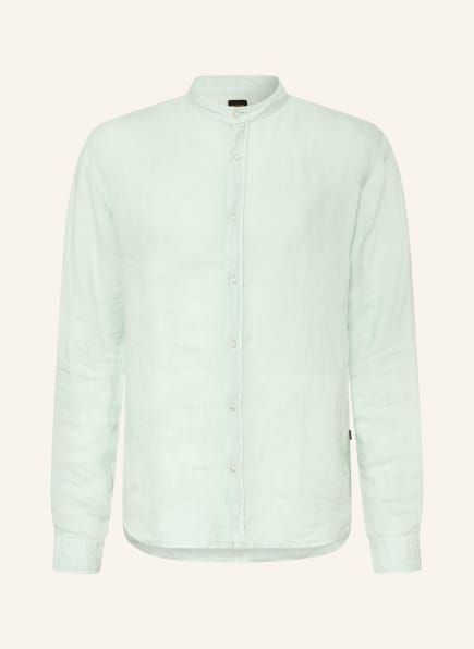 BOSS RACE Regular Fit Linen Shirt with Stand-Up Collar