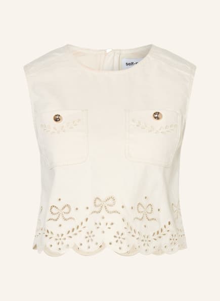 self-portrait Denim top with eyelet lace