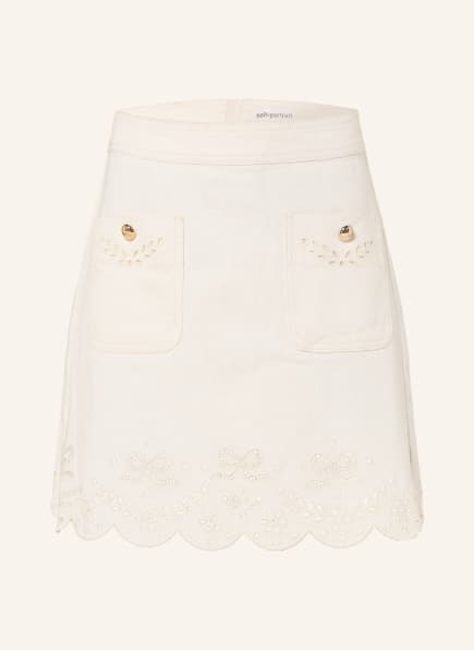 self-portrait Denim skirt with eyelet lace
