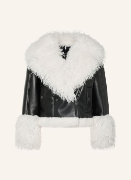 MARC CAIN Leather-look jacket with faux fur