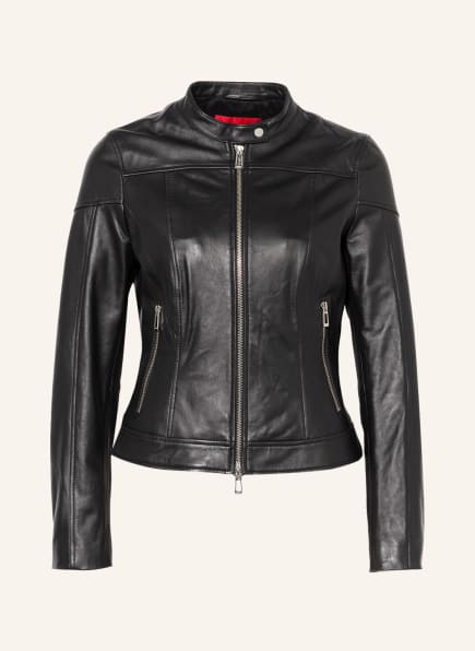 HUGO Leather jacket LASENA, Color: BLACK (Image 1)