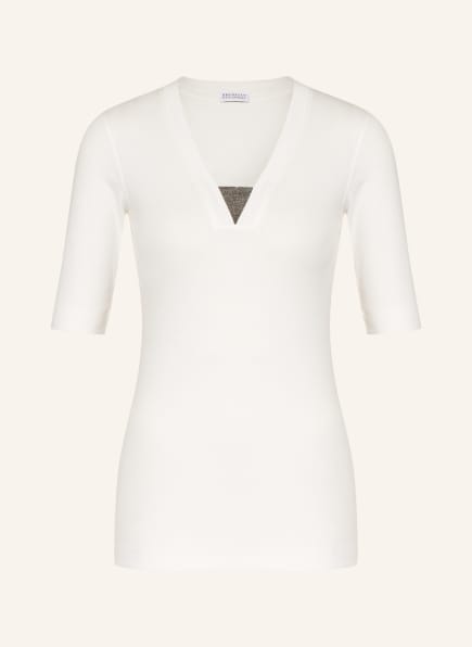 BRUNELLO CUCINELLI T-Shirt mit Schmucksteinbesatz, Farbe: ECRU (Bild 1)