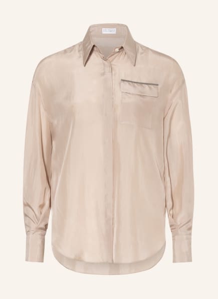 BRUNELLO CUCINELLI Hemdbluse aus Seide mit Perlenbesatz, Farbe: CREME (Bild 1)