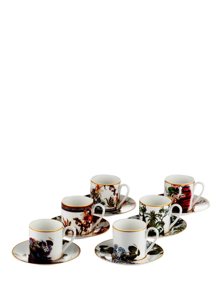 roberto cavalli Home 6er-Set Espressotassen FLOWERS mit Untertasse, Farbe: WEISS/ DUNKELROT/ SCHWARZ (Bild 1)