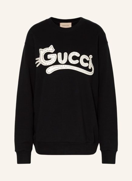 GUCCI Oversized-Sweatshirt mit Schmucksteinbesatz , Farbe: SCHWARZ (Bild 1)