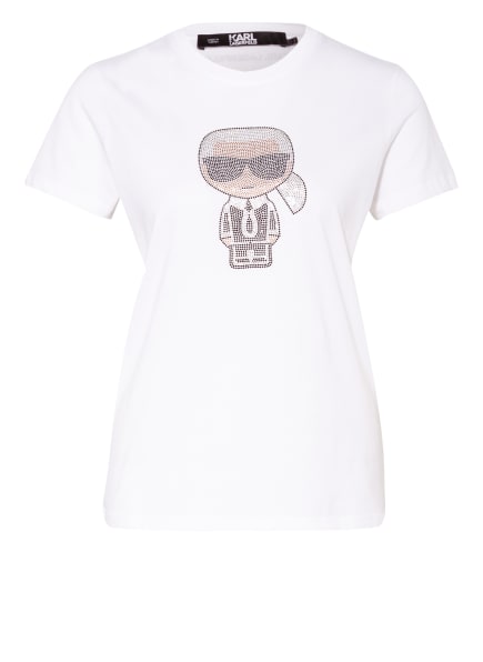 KARL LAGERFELD T-Shirt IKONIK RHINESTONE mit Schmucksteinbesatz , Farbe: WEISS/ SCHWARZ/ SILBER (Bild 1)