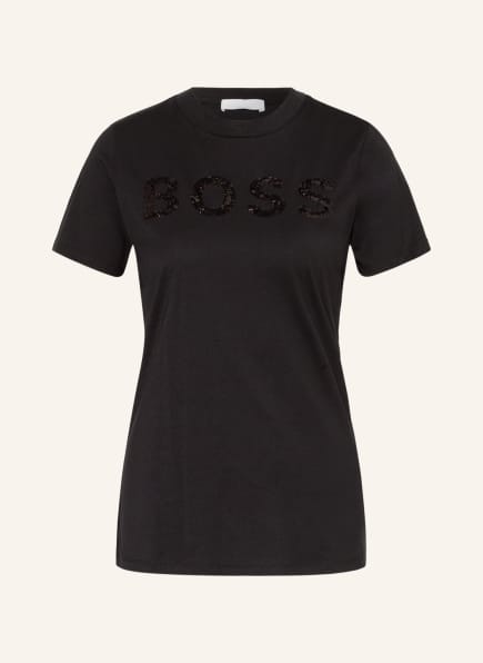 BOSS T-Shirt ELOGO mit Paillettenbesatz, Farbe: SCHWARZ (Bild 1)