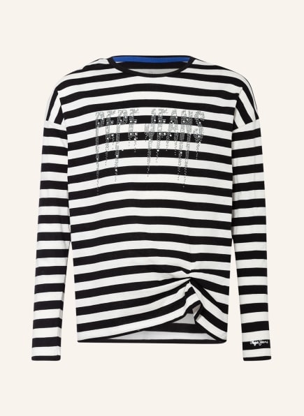 Pepe Jeans Longsleeve TINA mit Schmucksteinbesatz , Farbe: SCHWARZ/ WEISS (Bild 1)
