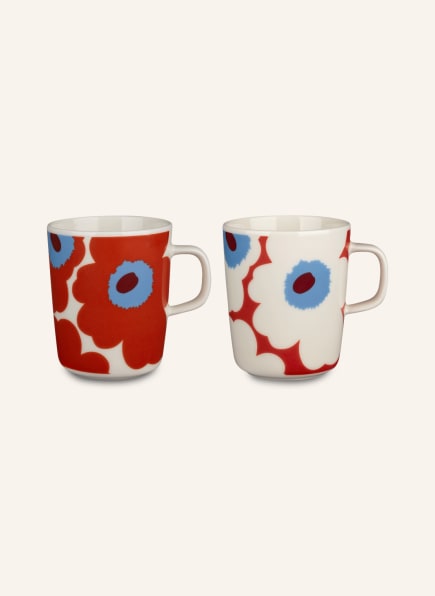 marimekko Set of 2 mugs OIVA/UNIKKO, Color: ECRU/ ORANGE/ LIGHT BLUE (Image 1)