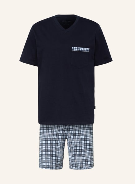 SCHIESSER Shorty-Schlafanzug COMFORT FIT, Farbe: DUNKELBLAU/ HELLBLAU/ WEISS (Bild 1)