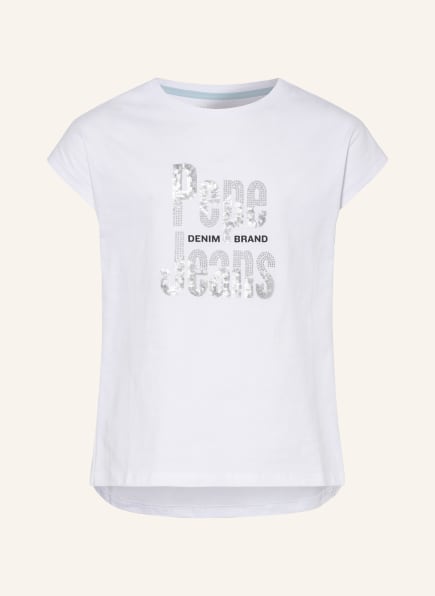 Pepe Jeans T-Shirt mit Pailletten, Farbe: WEISS/ SILBER (Bild 1)