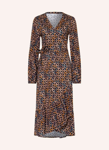 DESOTO Wrap dress KADA in mixed materials , Color: BLACK/ BROWN/ ORANGE (Image 1)