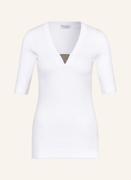 BRUNELLO CUCINELLI T-shirt with decorative gem trim, Color: WHITE (Image 1)