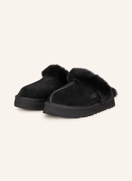 UGG Slippers DISQUETTE with real fur, Color: BLACK (Image 1)