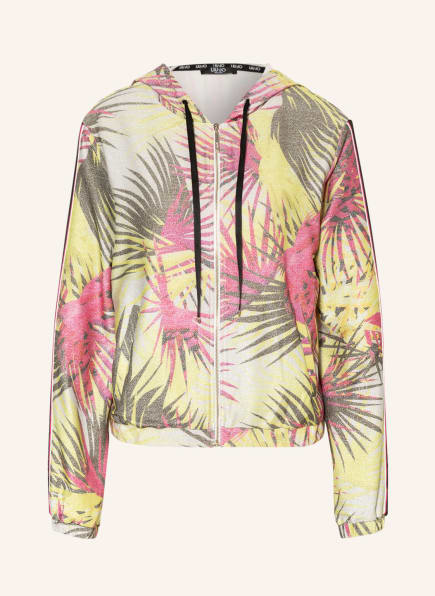 LIU JO Sweat jacket with decorative gem trim , Color: NEON YELLOW/ BLACK/ PINK (Image 1)