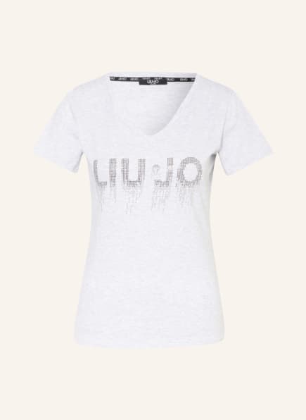 LIU JO T-shirt with decorative gem trim , Color: LIGHT GRAY (Image 1)