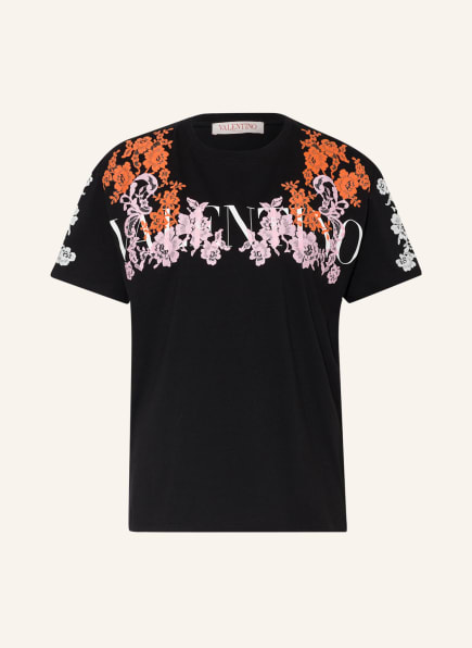 VALENTINO T-Shirt mit Spitze, Farbe: SCHWARZ/ ORANGE/ ROSA (Bild 1)