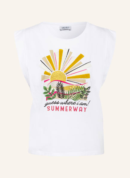 LIU JO T-shirt with decorative gem trim, Color: WHITE (Image 1)