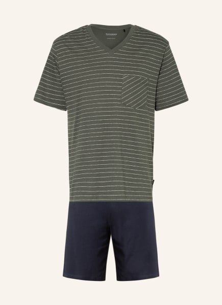 SCHIESSER Shorty-Schlafanzug FASHION NIGHTWEAR, Farbe: KHAKI/ DUNKELBLAU (Bild 1)