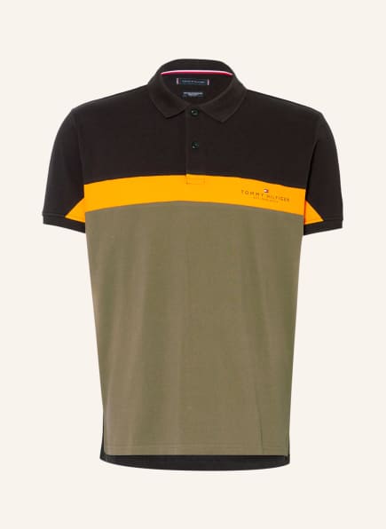 TOMMY HILFIGER Piqué-Poloshirt Regular Fit, Farbe: SCHWARZ/ OLIV/ ORANGE (Bild 1)