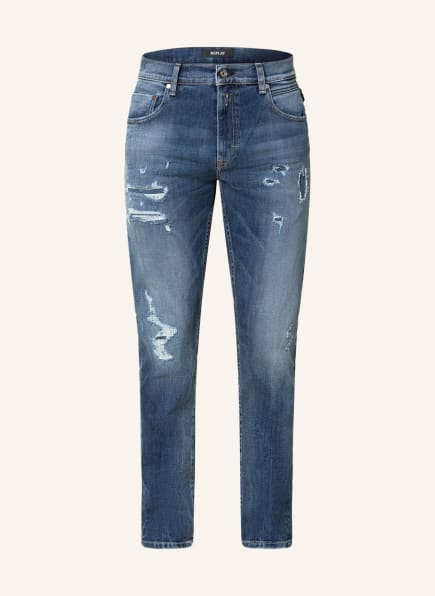 REPLAY Destroyed Jeans Slim Tapered Fit, Farbe: 009 MEDIUM BLUE (Bild 1)