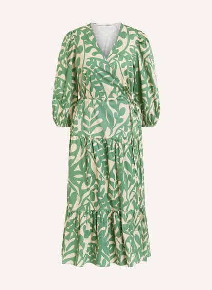 oui Wrap dress with 3/4 sleeve, Color: GREEN/ CREAM (Image 1)