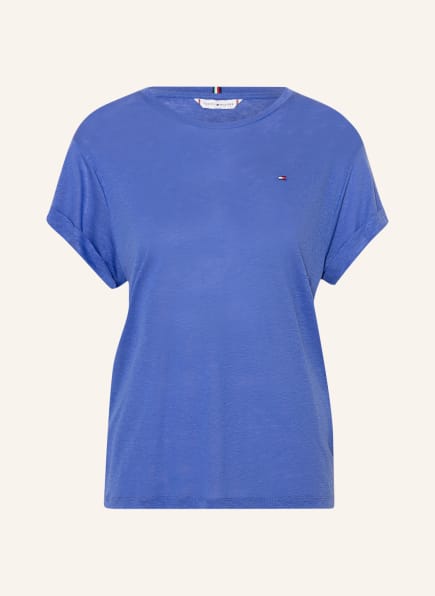 TOMMY HILFIGER T-shirt z lnu, Kolor: NIEBIESKI (Obrazek 1)