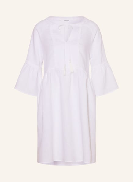 darling harbour Linen dress with 3/4 sleeve, Color: WHITE (Image 1)