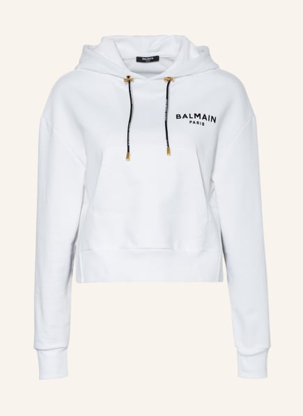 BALMAIN Cropped hoodie , Color: WHITE/ BLACK (Image 1)