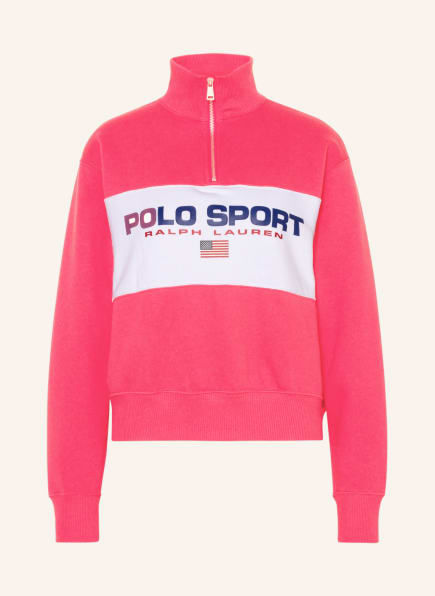 POLO RALPH LAUREN Sweatshirt fabric half-zip sweater, Color: PINK/ WHITE (Image 1)