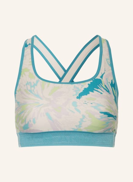 UNDER ARMOUR Sports bra MID CROSSBACK, Color: ECRU/ TURQUOISE/ LIGHT GREEN (Image 1)