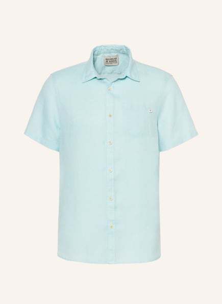 SCOTCH & SODA Short-sleeved shirt regular fit made of linen, Color: TURQUOISE (Image 1)