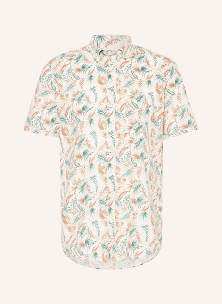 STROKESMAN'S Short-sleeved shirt modern fit with linen, Color: ECRU/ GREEN/ LIGHT BROWN (Image 1)