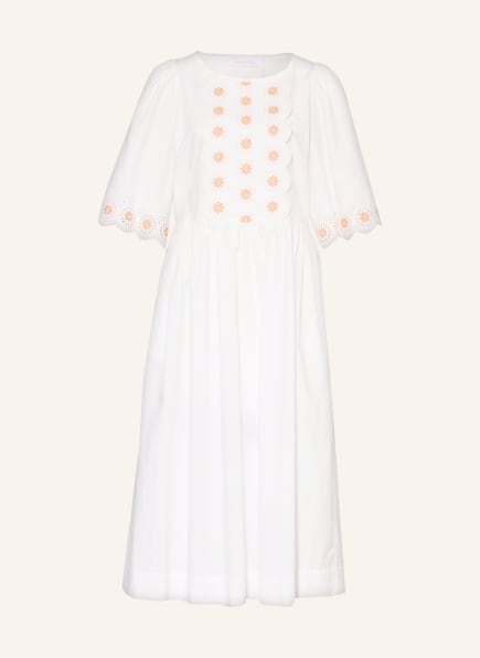 SEE BY CHLOÉ Kleid mit Lochspitze und 3/4-Arm, Farbe: WEISS/ HELLROSA/ ALTROSA (Bild 1)