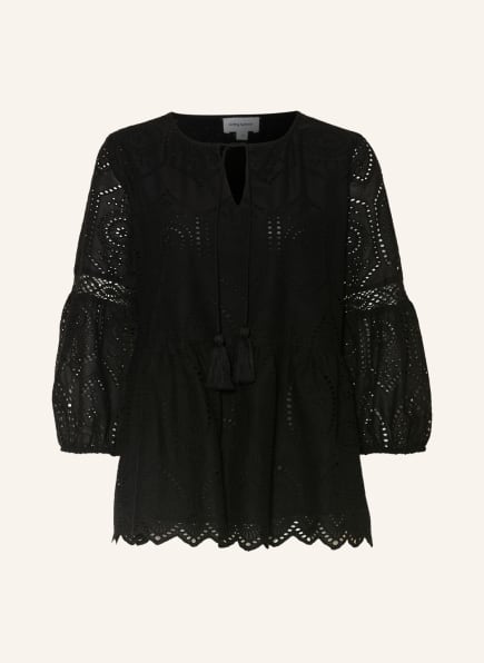 darling harbour Blouse-style shirt with 3/4 sleeves and lace, Color: BLACK (Image 1)