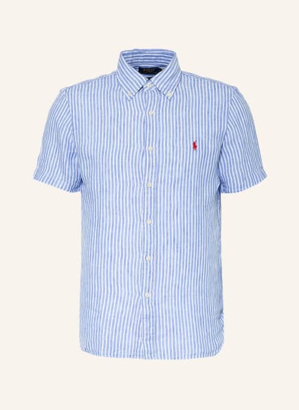 POLO RALPH LAUREN Short-sleeved shirt slim fit in linen, Color: WHITE/ BLUE (Image 1)